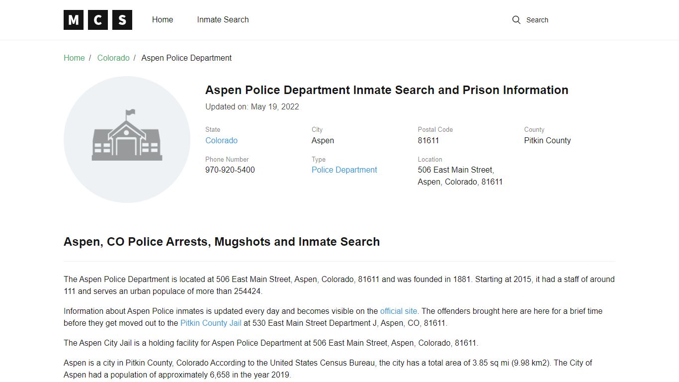 Aspen Police Department Inmate Search and Prison Information