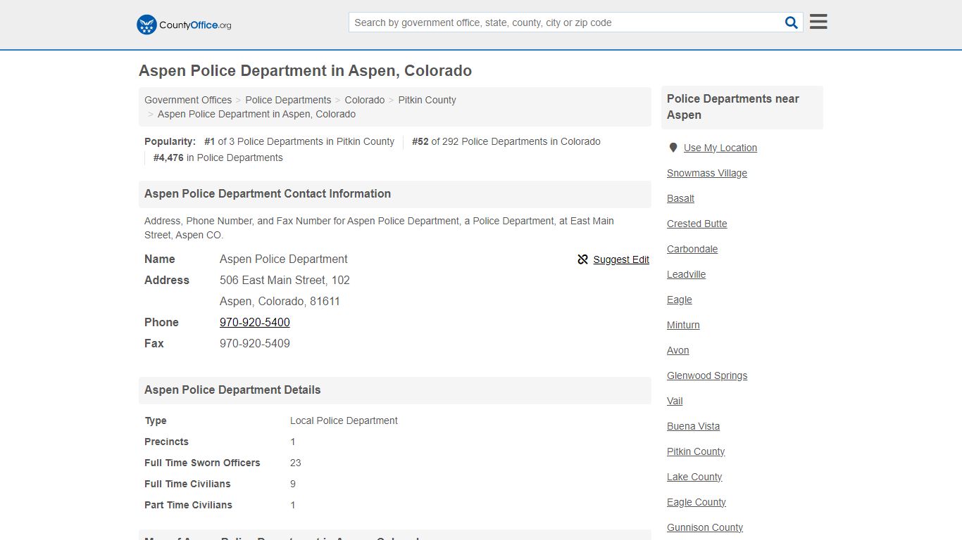 Aspen Police Department - Aspen, CO (Address, Phone, and Fax)